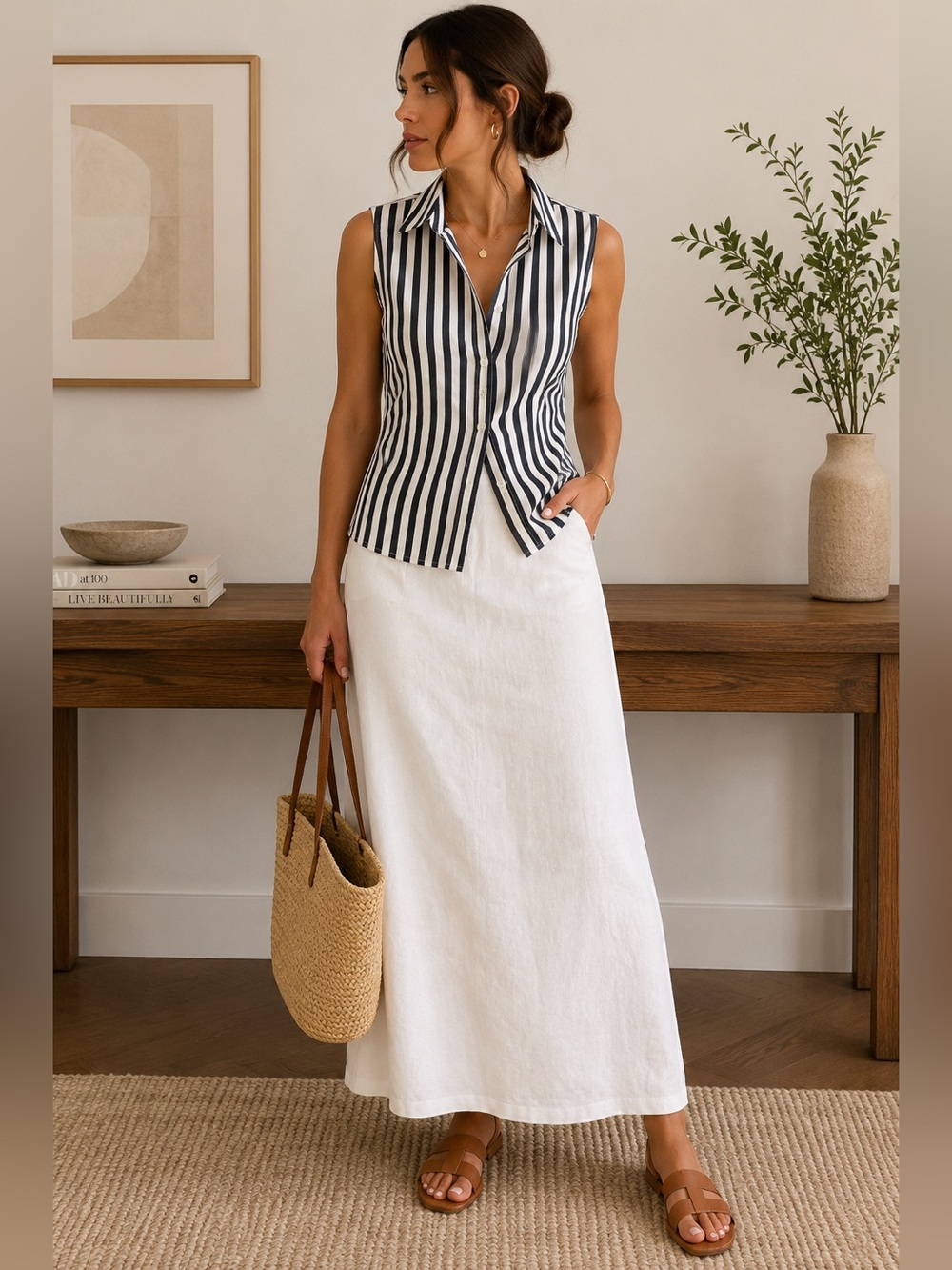 Banana Republic Striped Riley Tailored Fit Sleeveless Button-Down 4P